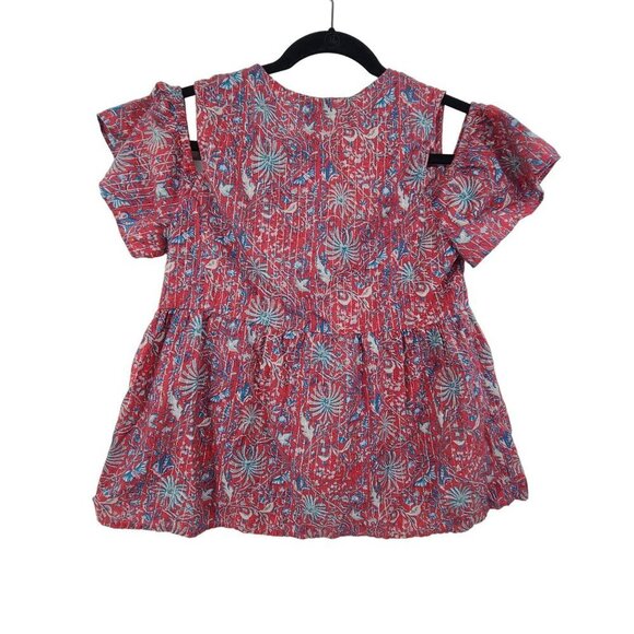 Lucky Brand Womens Pink Cold Shoulder Printed Short Sleeve V Neck Top Size S - Picture 7 of 9